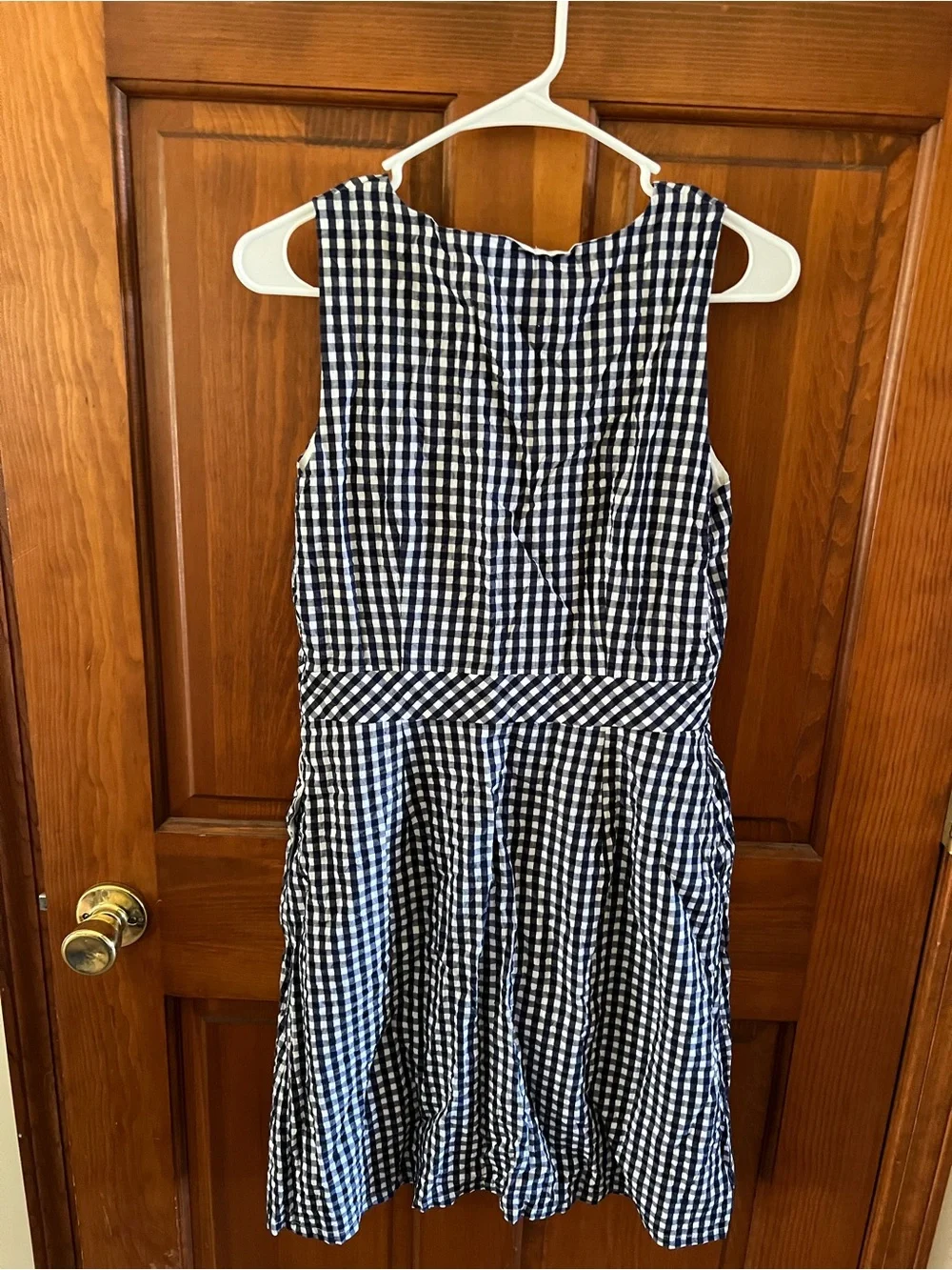 J. Crew Navy and White Gingham Midi Dress